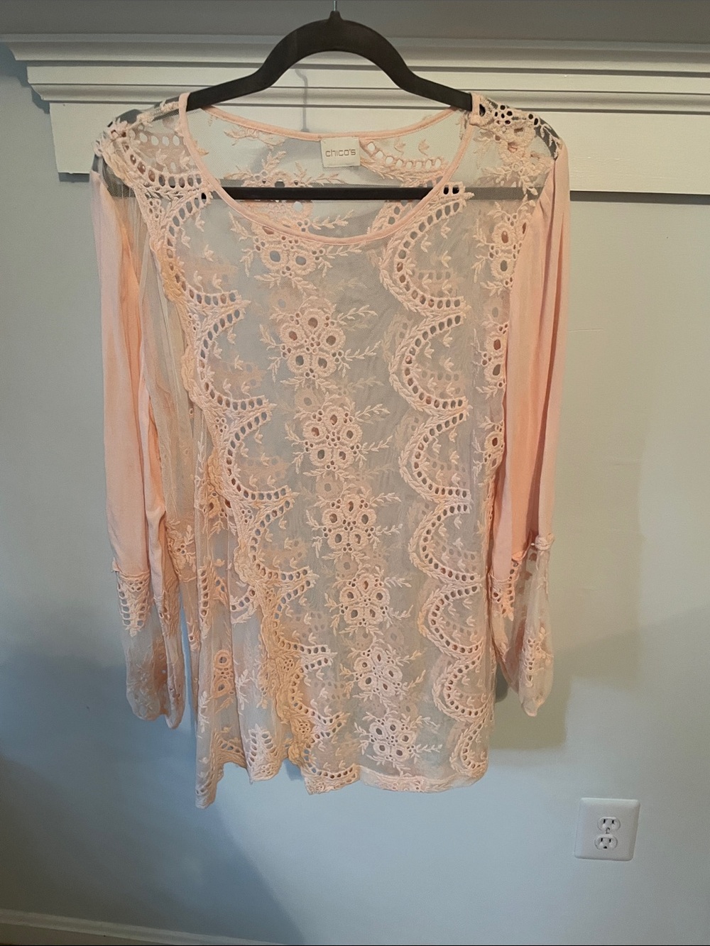Chico's Pale Peach Crochet Lace Top